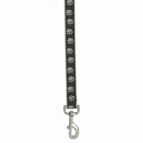 Casual Canine Black Flat Dog Leash with Pawprint Pattern