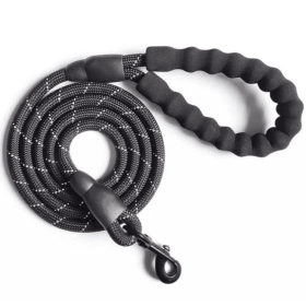 5ft Rope Dog Leash with Comfort Handle (Color: Black)