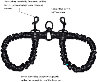 Dual Bungee Dog Leash Add-On (Color: Black)