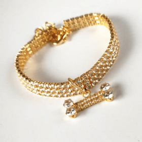 Diamond Bone Dog Collar (Color: Gold, size: medium)