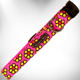Walk-e-Woo Flower Dog Collars (Color: Yellow Daisies on Pink, size: S 3/4" width fits 10-14" neck)