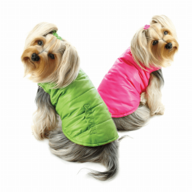 Reversible Dog Parka Coat with Charming Ruffle Trims by Klippo (Color: Lime/Pink, size: XS)