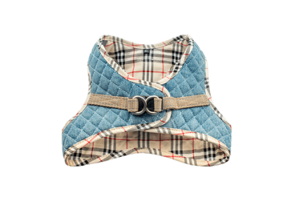Step-In Denim Dog Harness (Color: Denim & Beige Plaid, size: XS)