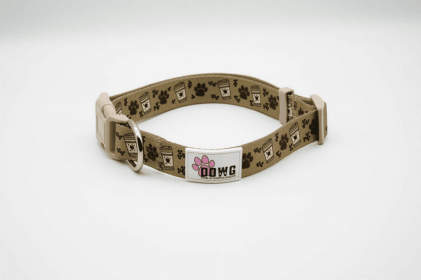 The Dowg Nylon Dog Collar (Color: Caffeine and Canines, size: Small/Medium)