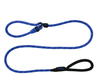 Doco Reflective Rope Slip Dog Leash with Black Nylon Handle (Color: Blue, size: large)