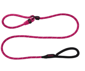 Doco Reflective Rope Slip Dog Leash with Black Nylon Handle (Color: Raspberry Pink, size: large)