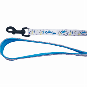 Cutie Ties Dog Leash with Fun Print Design (Color: Dino Doggy White, size: small)